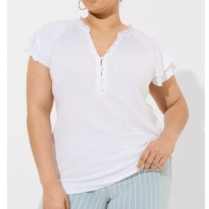 Torrid Vintage Slub Raglan Henley Flutter Sleeve Top White Women’s Size 4X